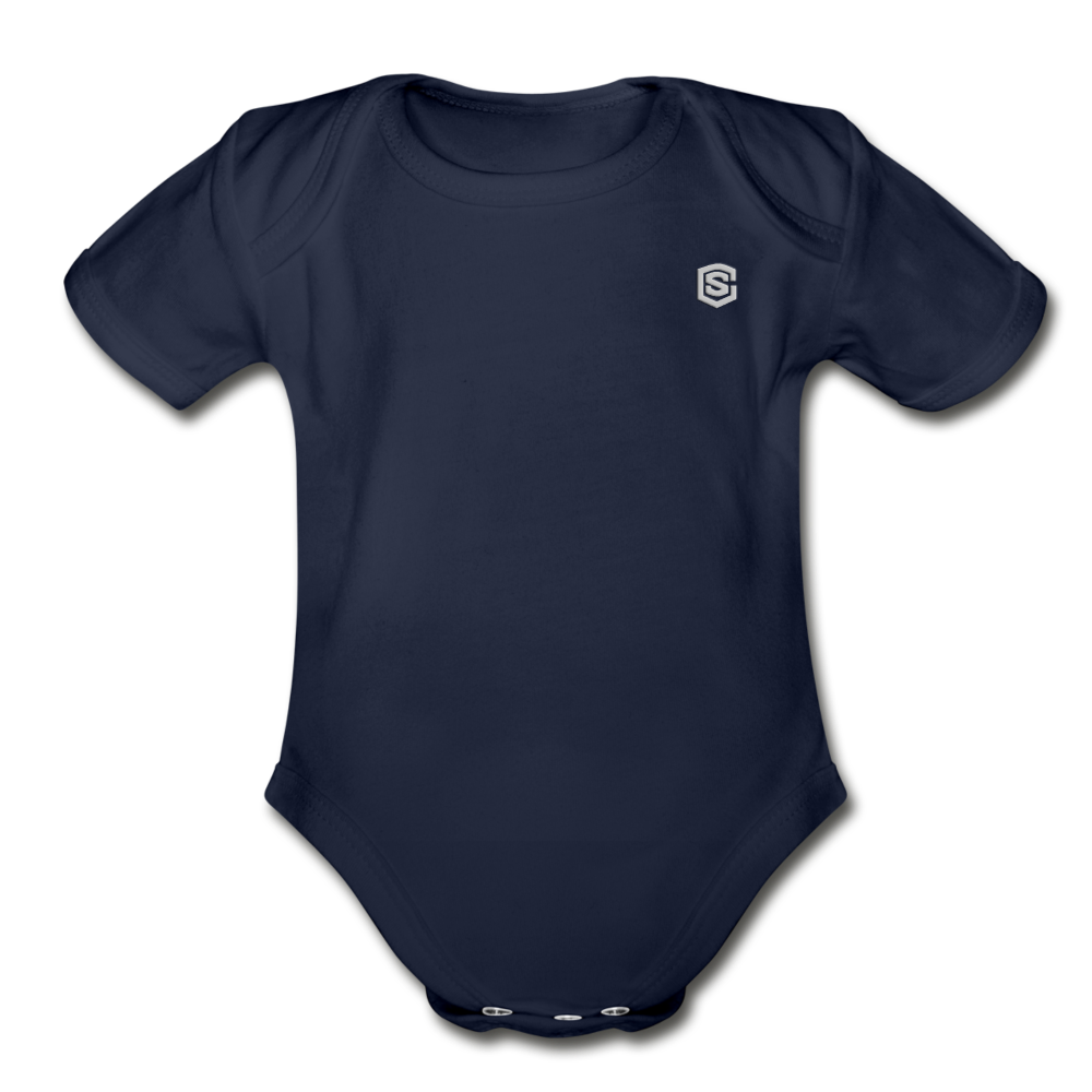Organic Short Sleeve Baby Bodysuit WITH SILIVER LOGO - dark navy