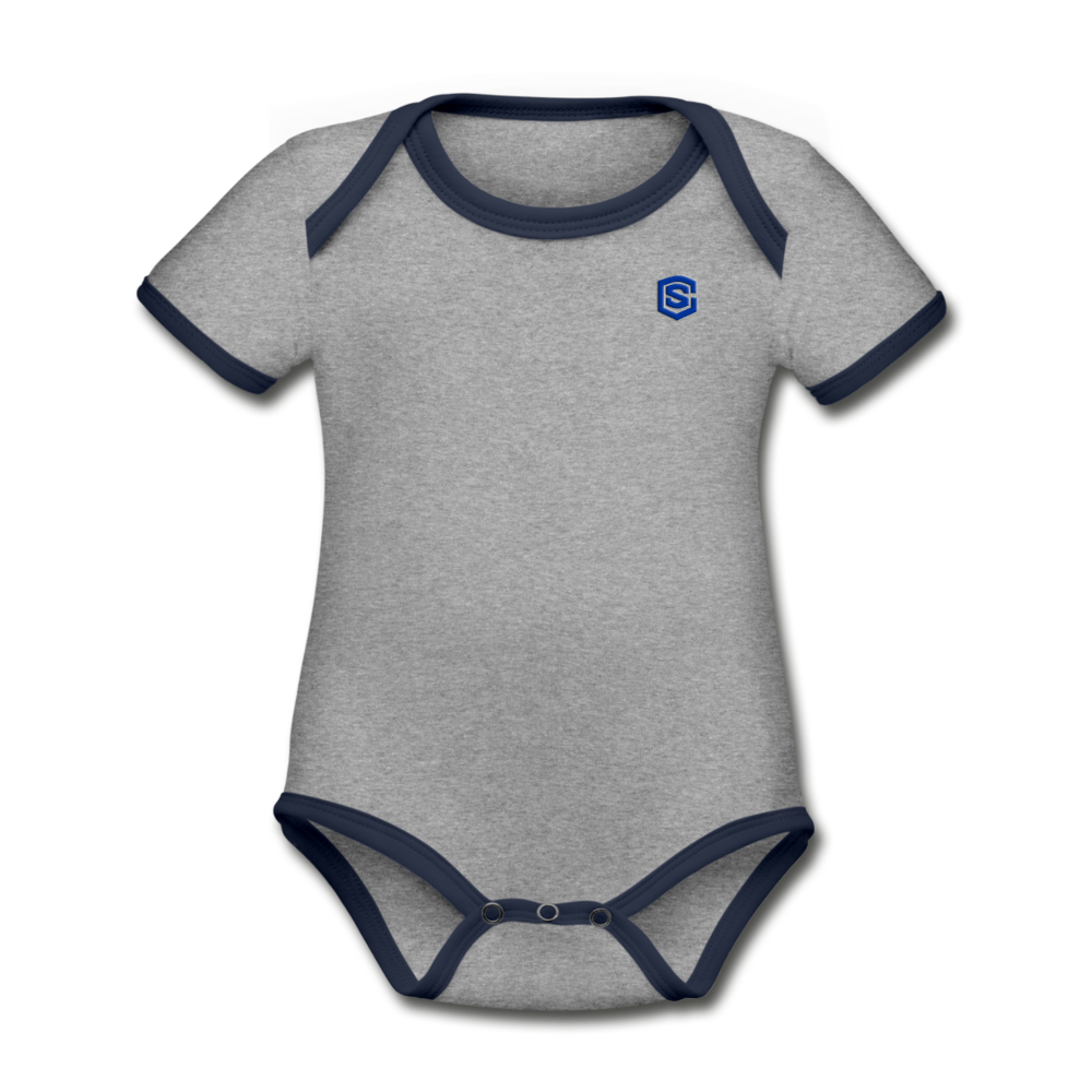 Organic Contrast Short Sleeve Baby Bodysuit WITH BLUE LOGO - heather gray/navy