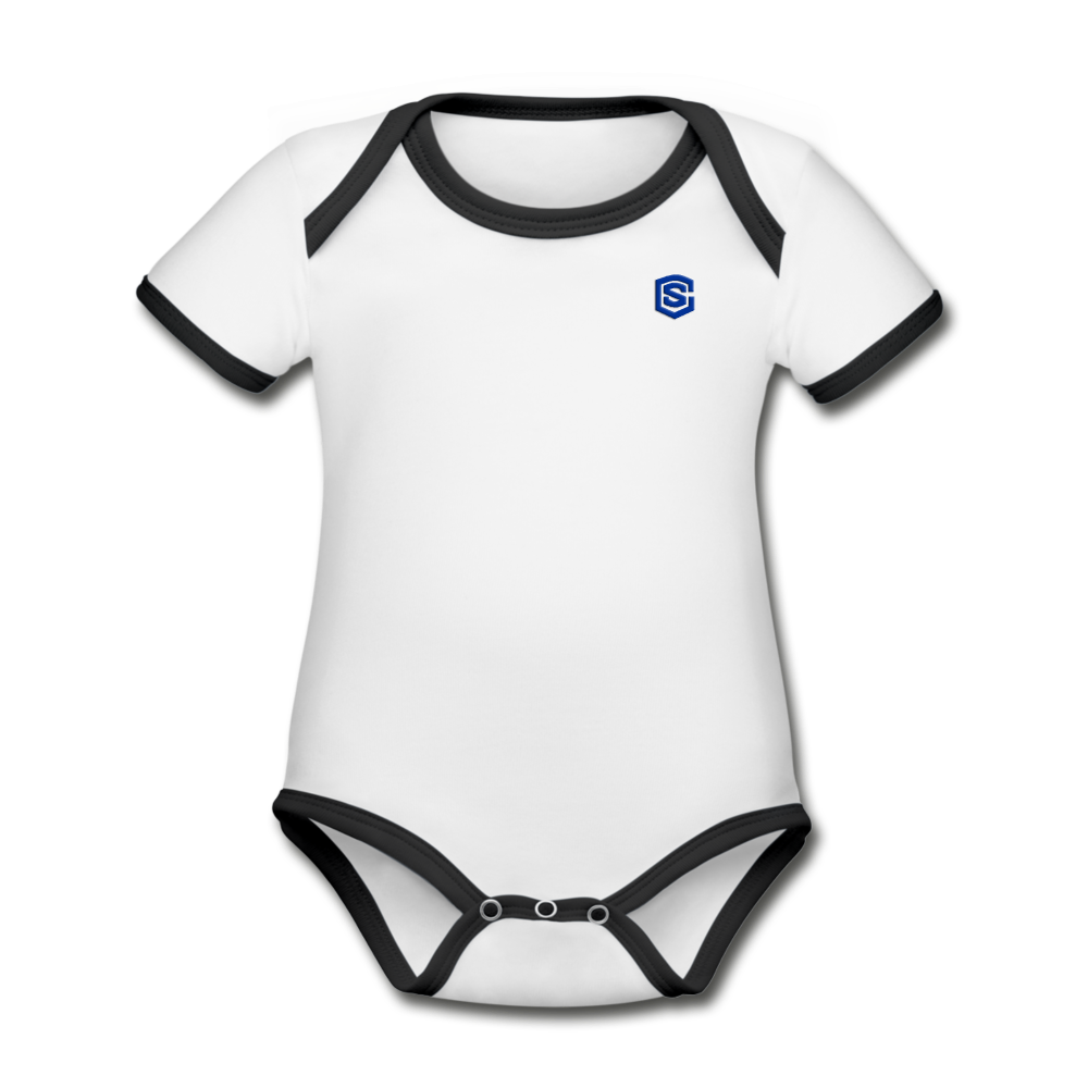 Organic Contrast Short Sleeve Baby Bodysuit WITH BLUE LOGO - white/black