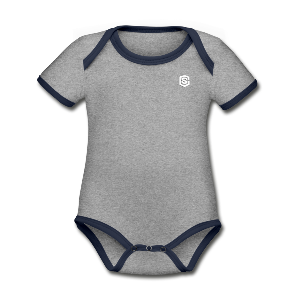 Organic Contrast Short Sleeve Baby Bodysuit WITH WHITE LOGO - heather gray/navy