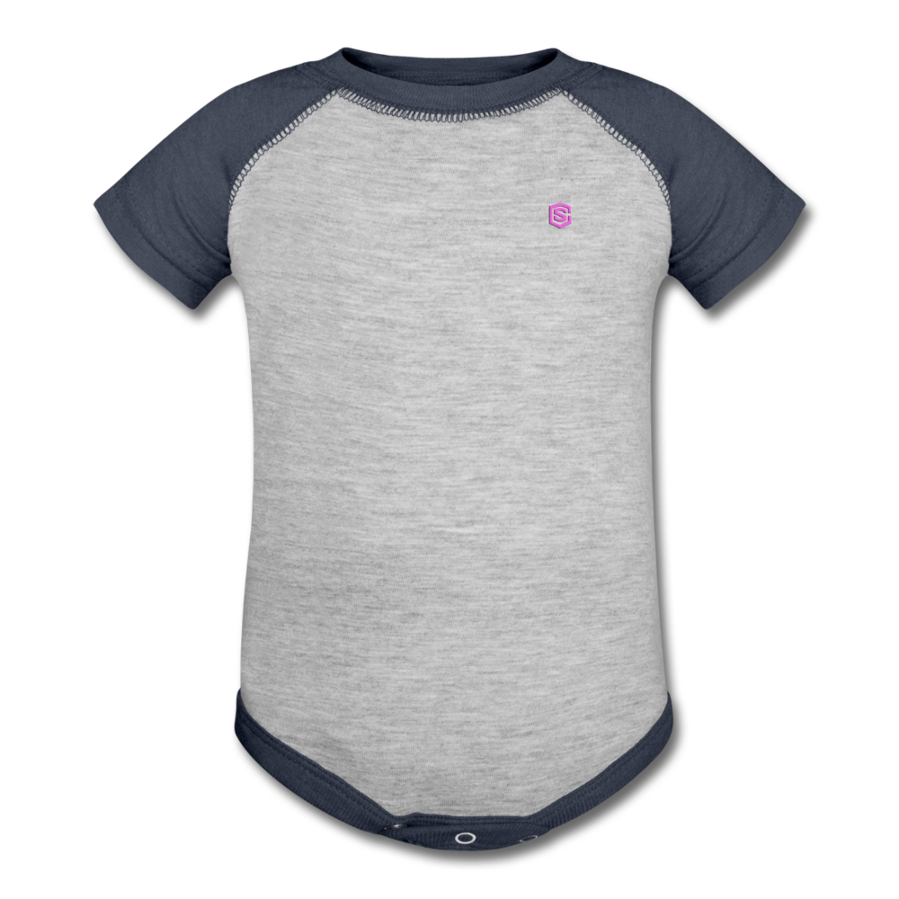 Baseball Baby Bodysuit WITH PINK LOGO - heather gray/navy