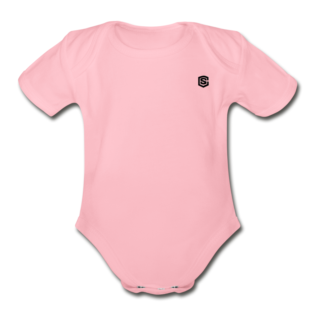 Organic Short Sleeve Baby Bodysuit WITH BLACK LOGO - light pink