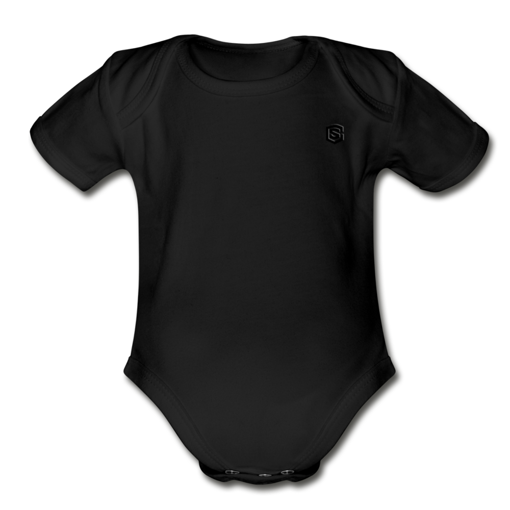 Organic Short Sleeve Baby Bodysuit WITH BLACK LOGO - black