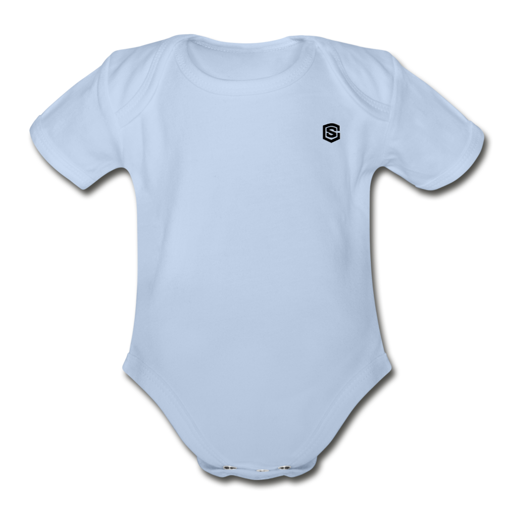 Organic Short Sleeve Baby Bodysuit WITH BLACK LOGO - sky