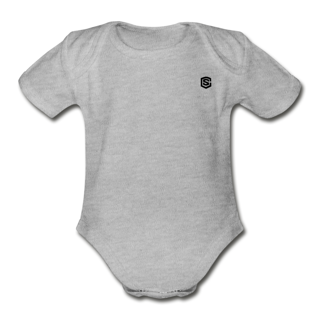 Organic Short Sleeve Baby Bodysuit WITH BLACK LOGO - heather gray