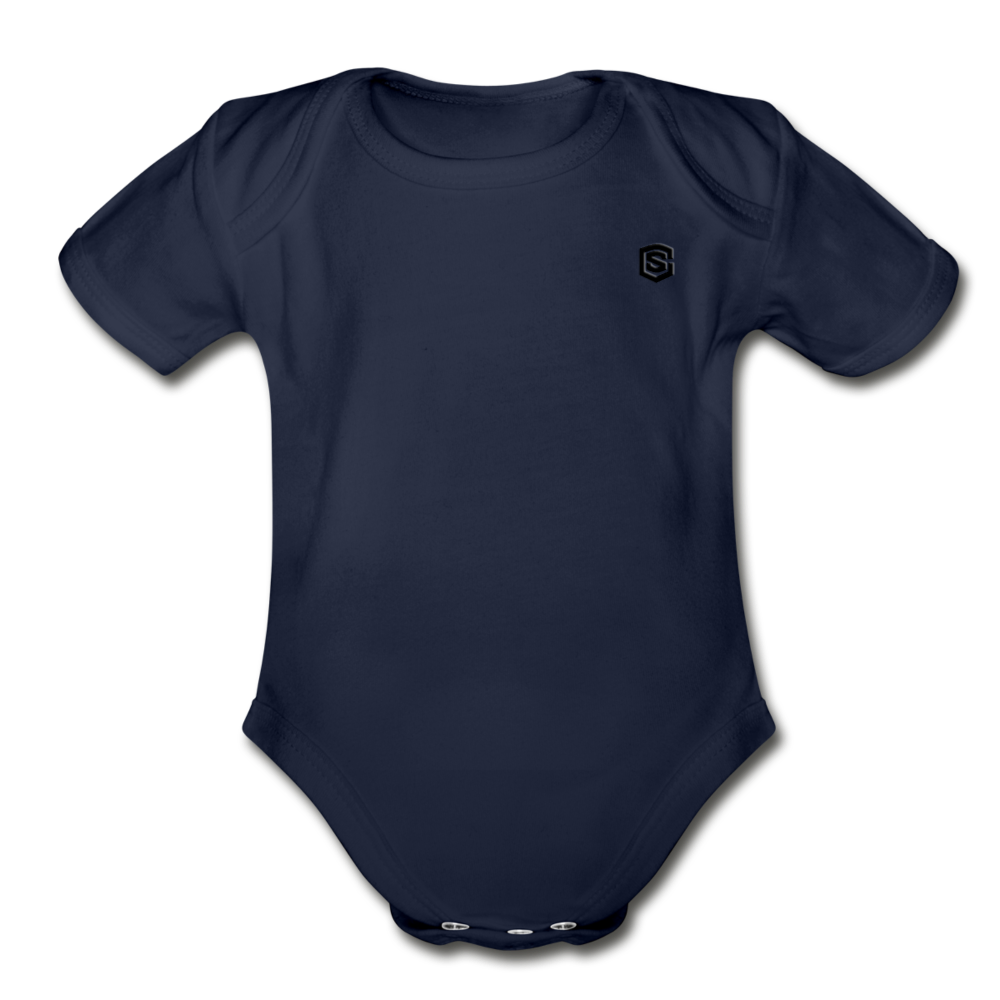 Organic Short Sleeve Baby Bodysuit WITH BLACK LOGO - dark navy