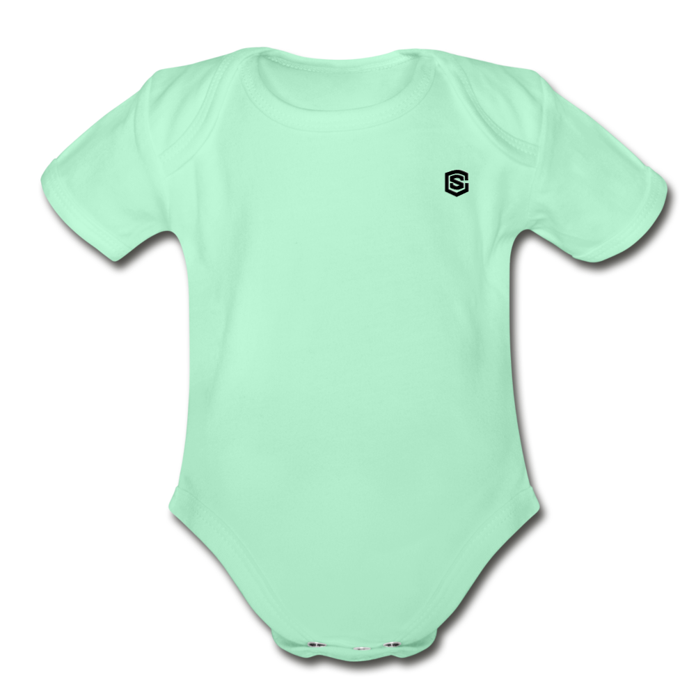 Organic Short Sleeve Baby Bodysuit WITH BLACK LOGO - light mint
