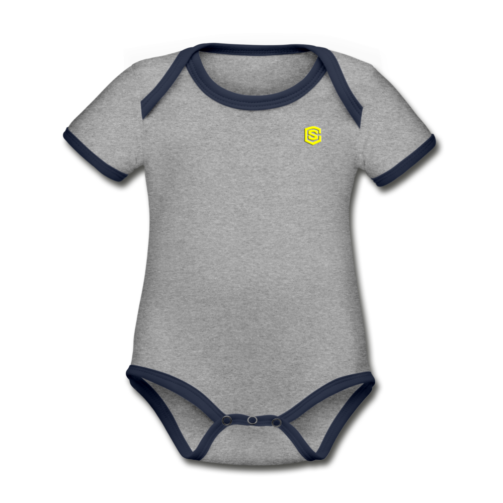 Organic Contrast Short Sleeve Baby Bodysuit WITH YELLOW LOGO - heather gray/navy
