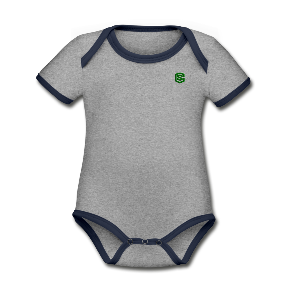 Organic Contrast Short Sleeve Baby Bodysuit WITH GREEN LOGO - heather gray/navy