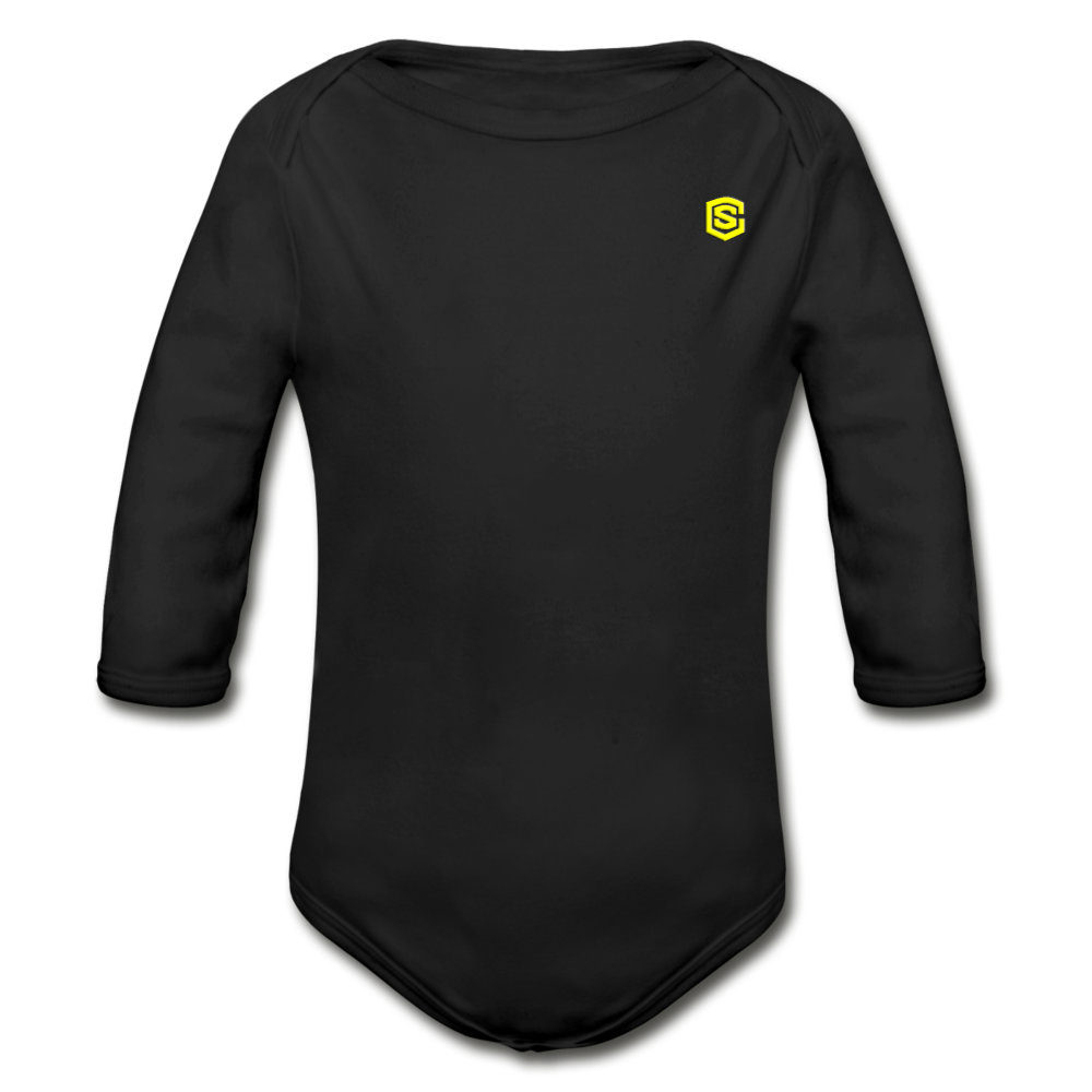 Organic Long Sleeve Baby Bodysuit WITH YELLOW LOGO - black