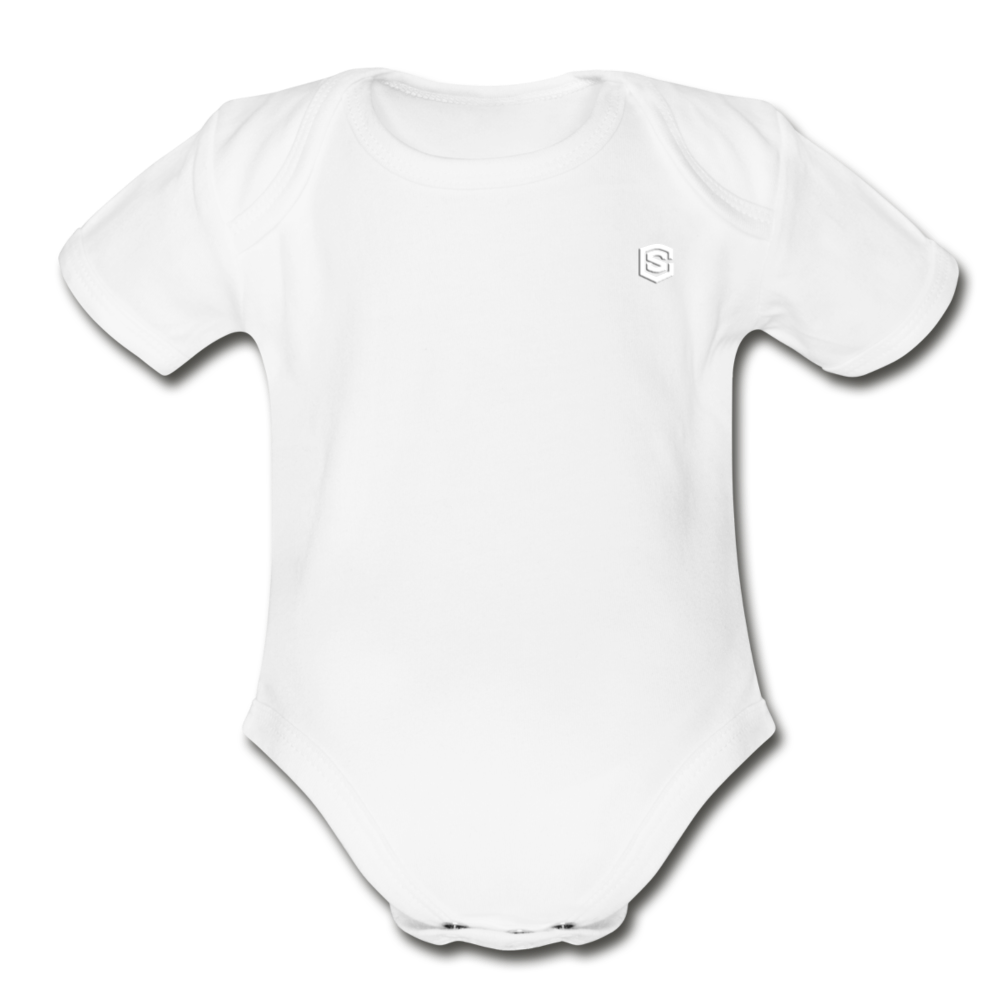 Organic Short Sleeve Baby Bodysuit WITH WHITE LOGO - white