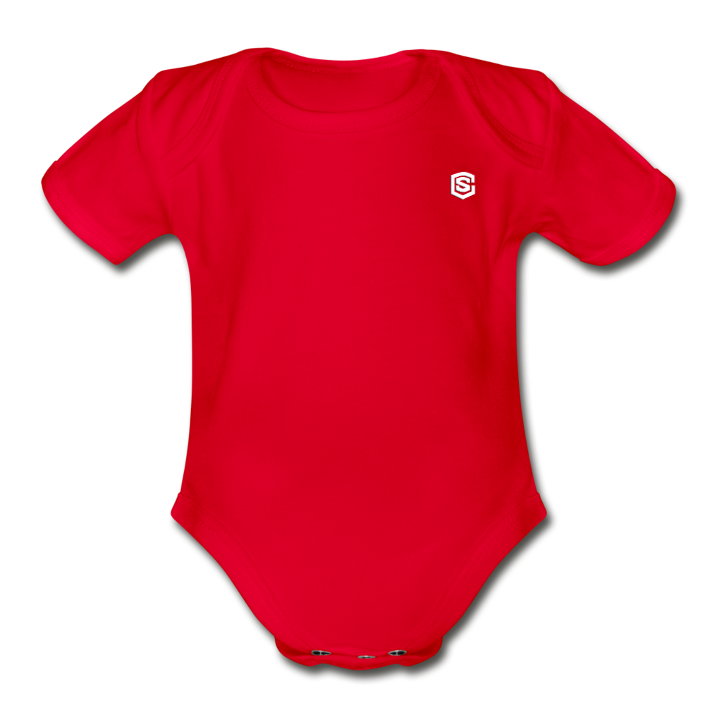 Organic Short Sleeve Baby Bodysuit WITH WHITE LOGO - red