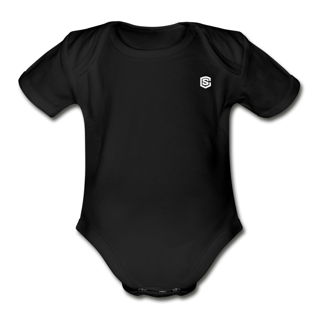 Organic Short Sleeve Baby Bodysuit WITH WHITE LOGO - black