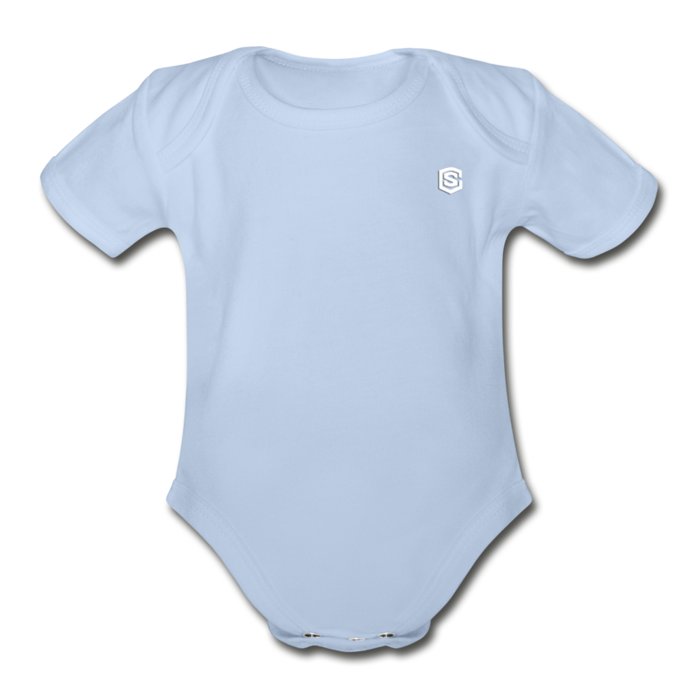 Organic Short Sleeve Baby Bodysuit WITH WHITE LOGO - sky