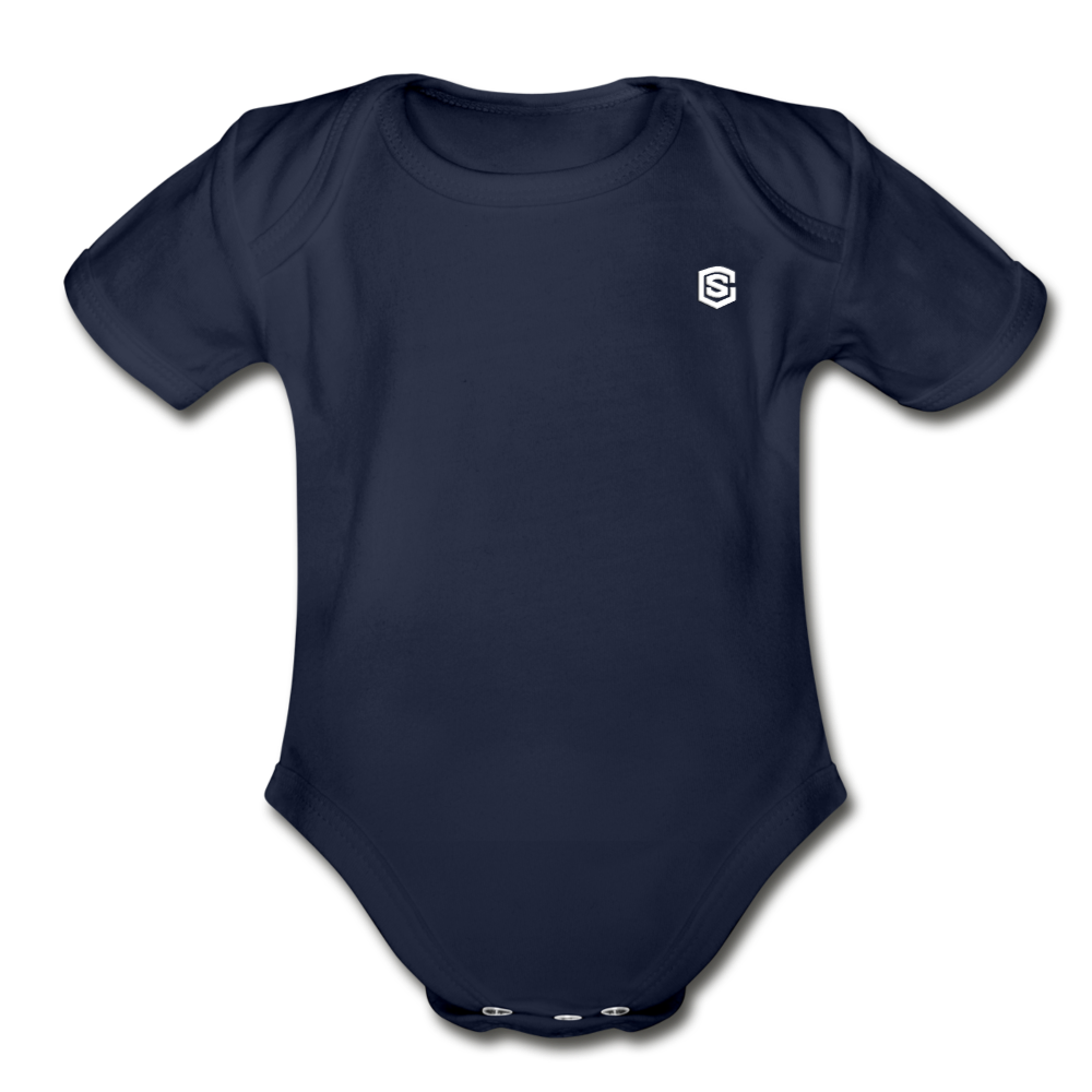 Organic Short Sleeve Baby Bodysuit WITH WHITE LOGO - dark navy