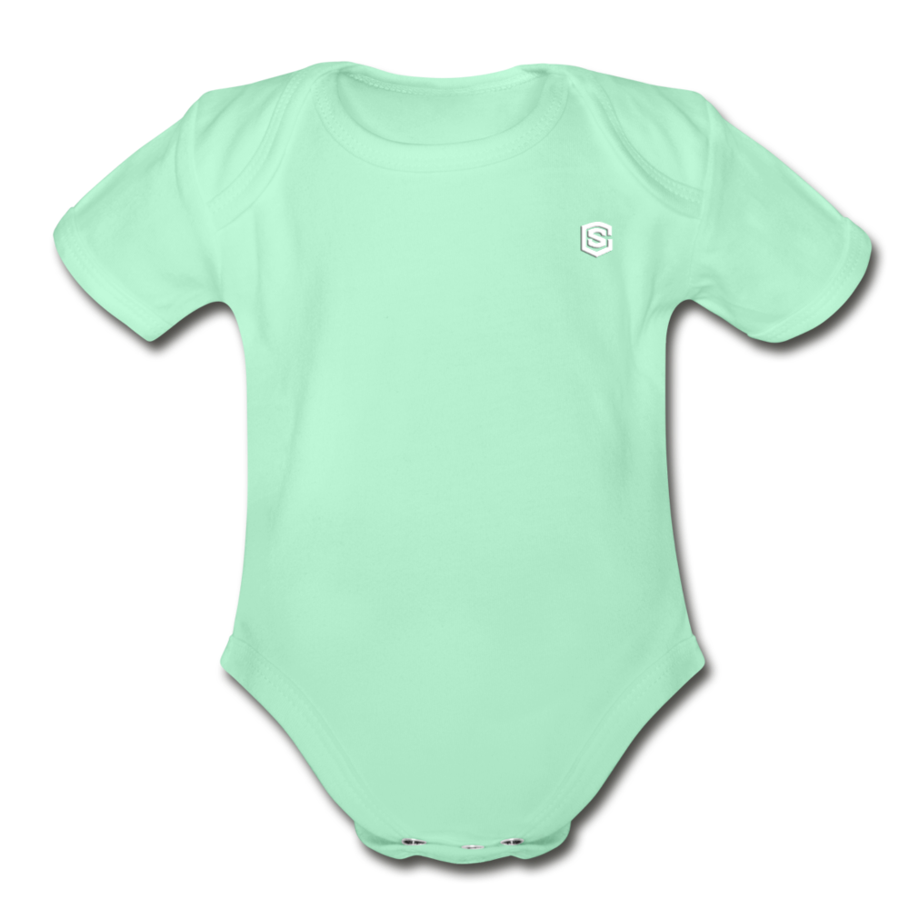 Organic Short Sleeve Baby Bodysuit WITH WHITE LOGO - light mint