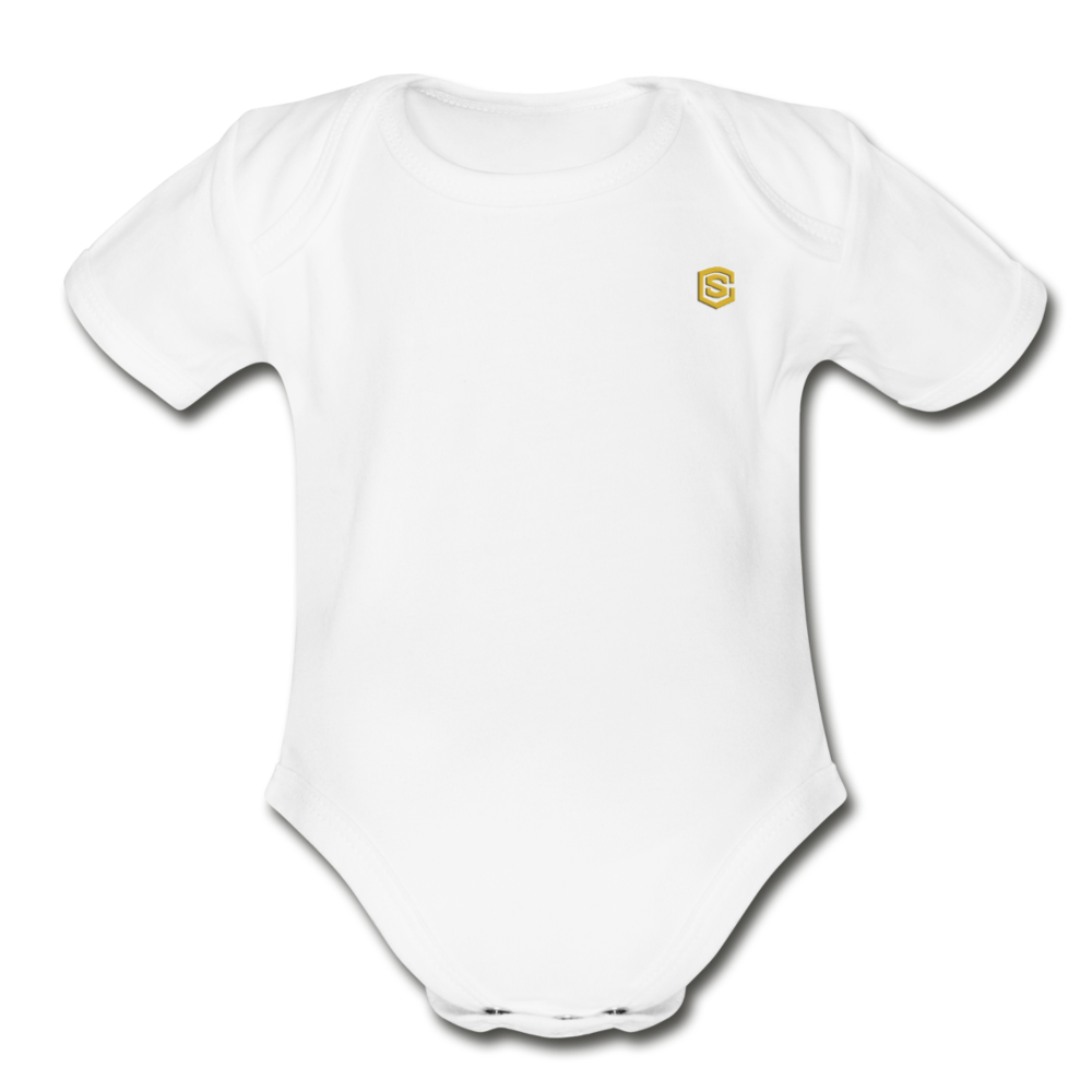 Organic Short Sleeve Baby Bodysuit WITH GOLD LOGO - white