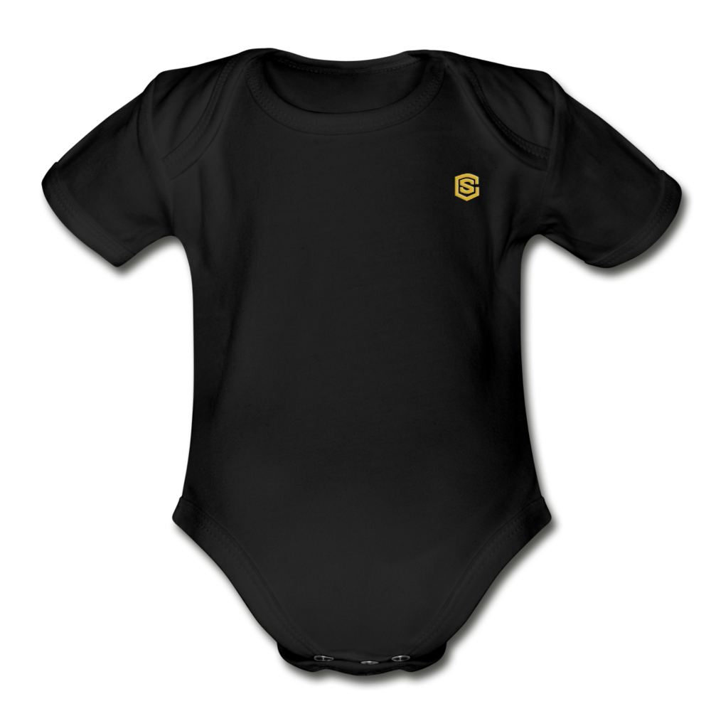 Organic Short Sleeve Baby Bodysuit WITH GOLD LOGO - black