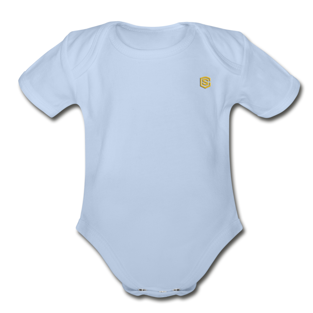 Organic Short Sleeve Baby Bodysuit WITH GOLD LOGO - sky