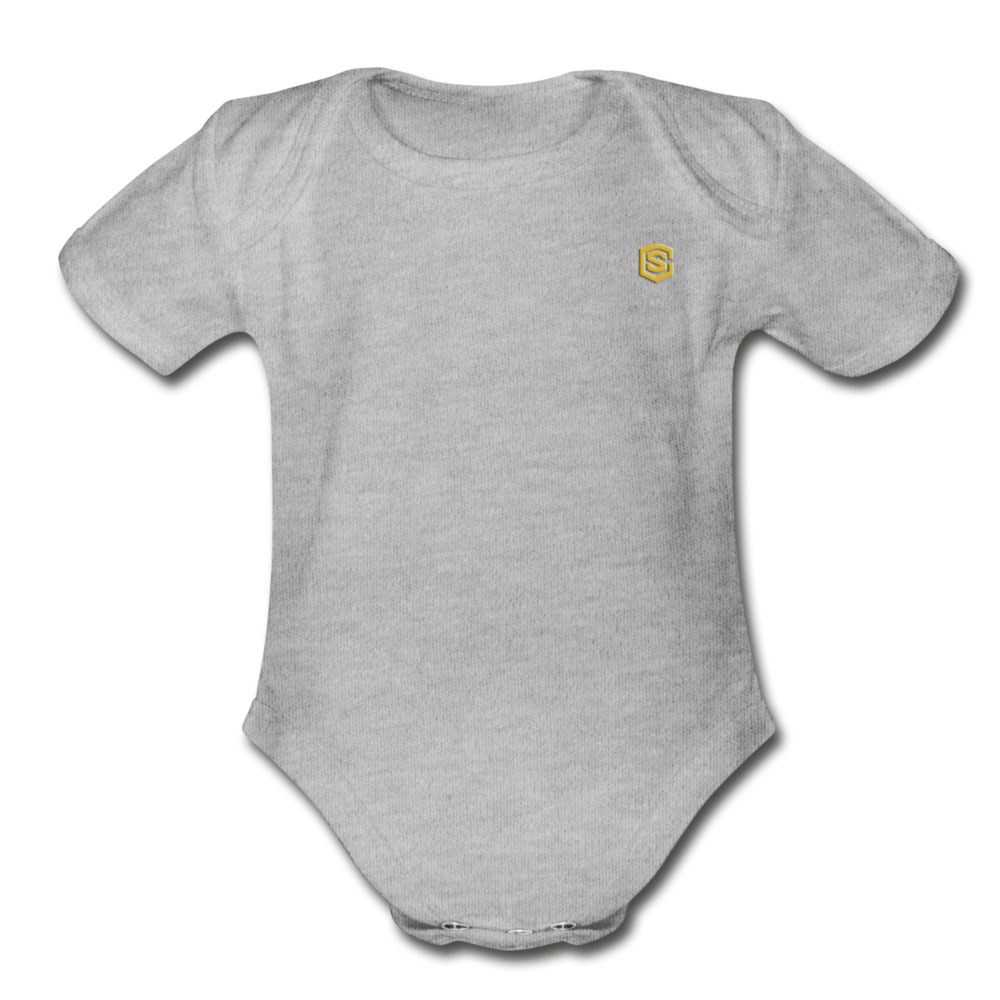 Organic Short Sleeve Baby Bodysuit WITH GOLD LOGO - heather gray