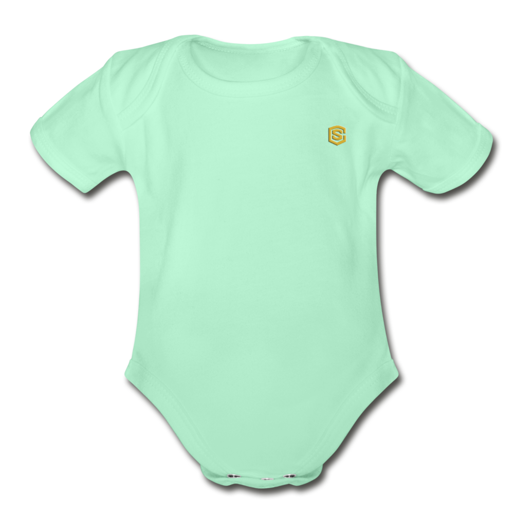 Organic Short Sleeve Baby Bodysuit WITH GOLD LOGO - light mint