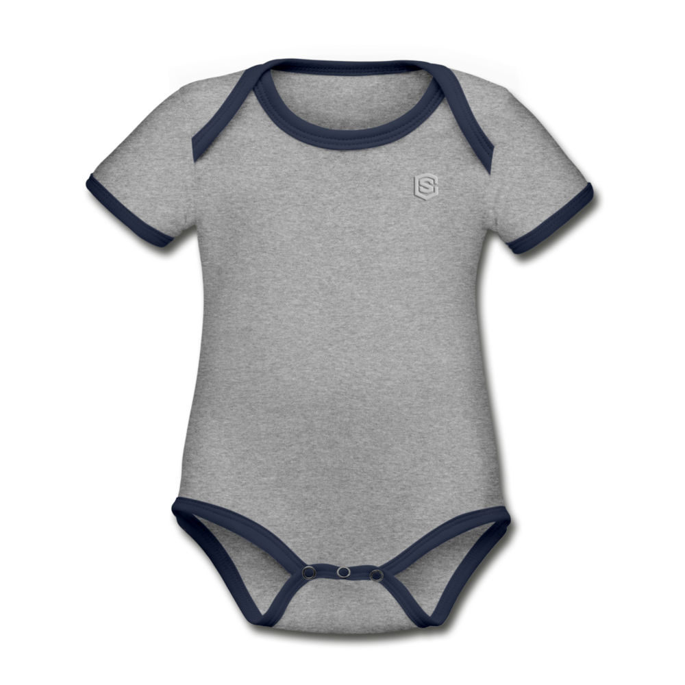 Organic Contrast Short Sleeve Baby Bodysuit WITH SILIVER LOGO - heather gray/navy