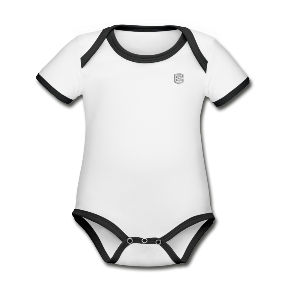 Organic Contrast Short Sleeve Baby Bodysuit WITH SILIVER LOGO - white/black