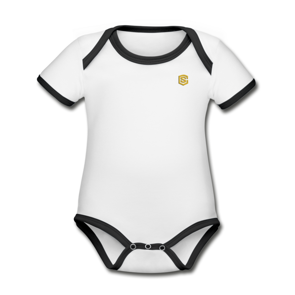 Organic Contrast Short Sleeve Baby Bodysuit WITH GOLD LOGO - white/black