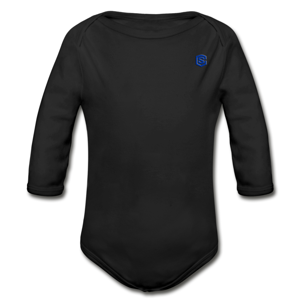 Organic Long Sleeve Baby Bodysuit WITH BLUE LOGO - black