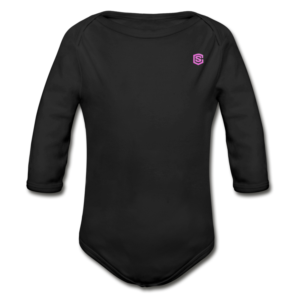 Organic Long Sleeve Baby Bodysuit WITH PINK LOGO - black