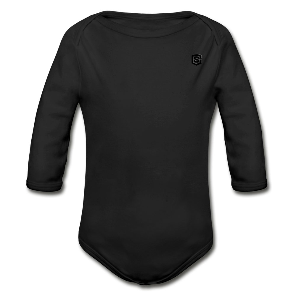 Organic Long Sleeve Baby Bodysuit WITH BLACK LOGO - black