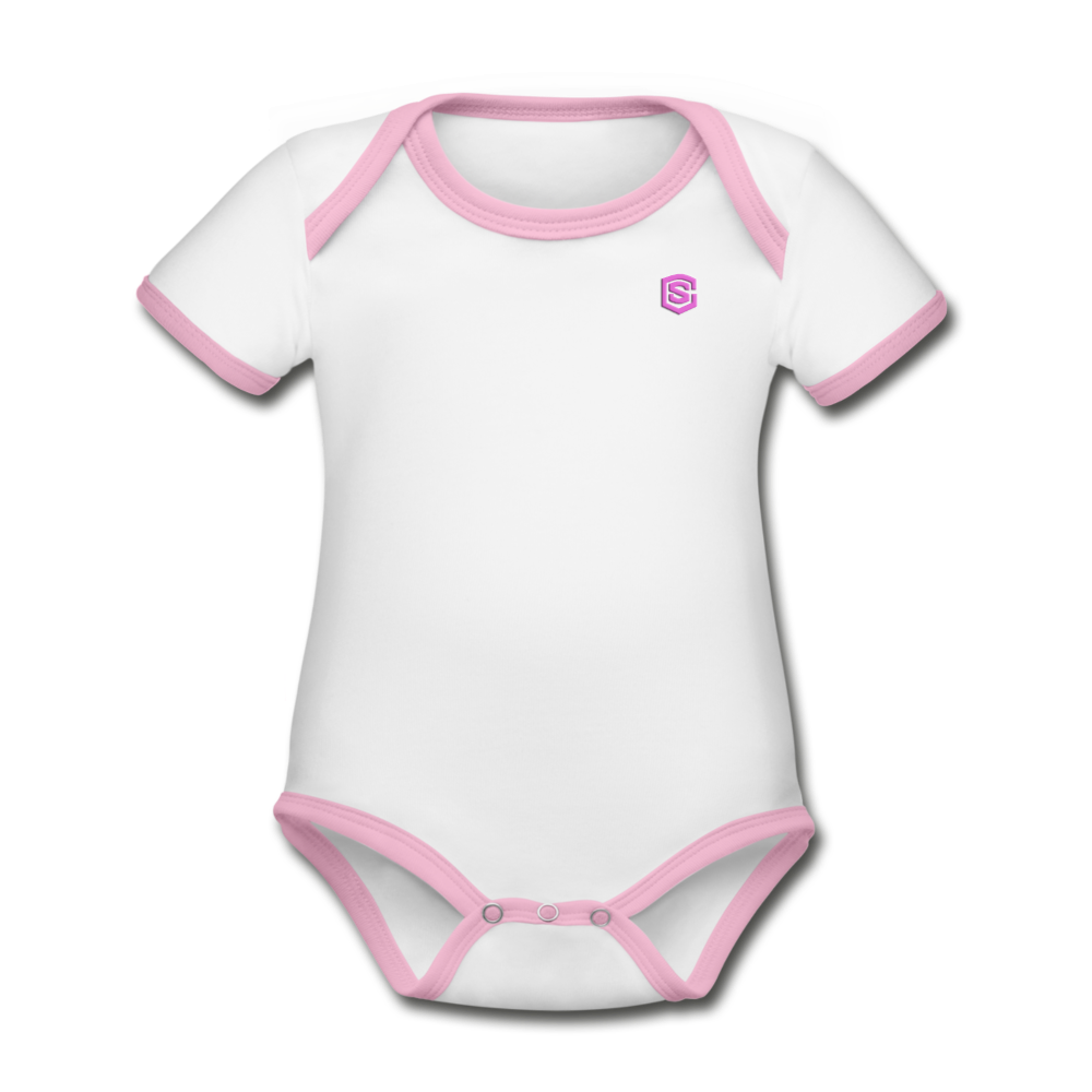 Organic Contrast Short Sleeve Baby Bodysuit WITH PINK LOGO - white/pink