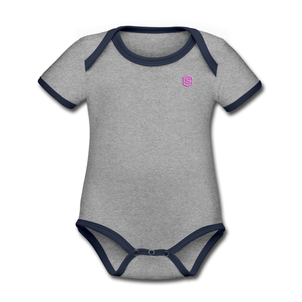 Organic Contrast Short Sleeve Baby Bodysuit WITH PINK LOGO - heather gray/navy