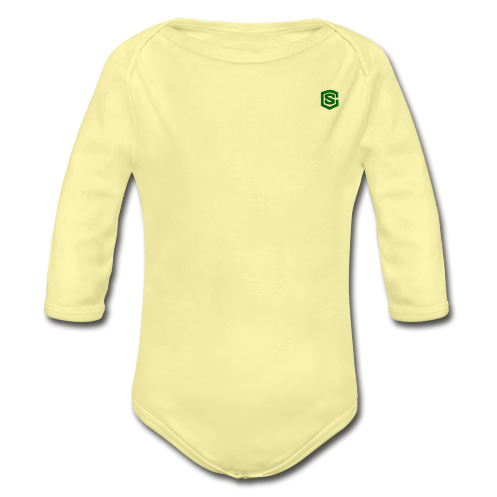 Organic Long Sleeve Baby Bodysuit WITH GREEN LOGO - washed yellow