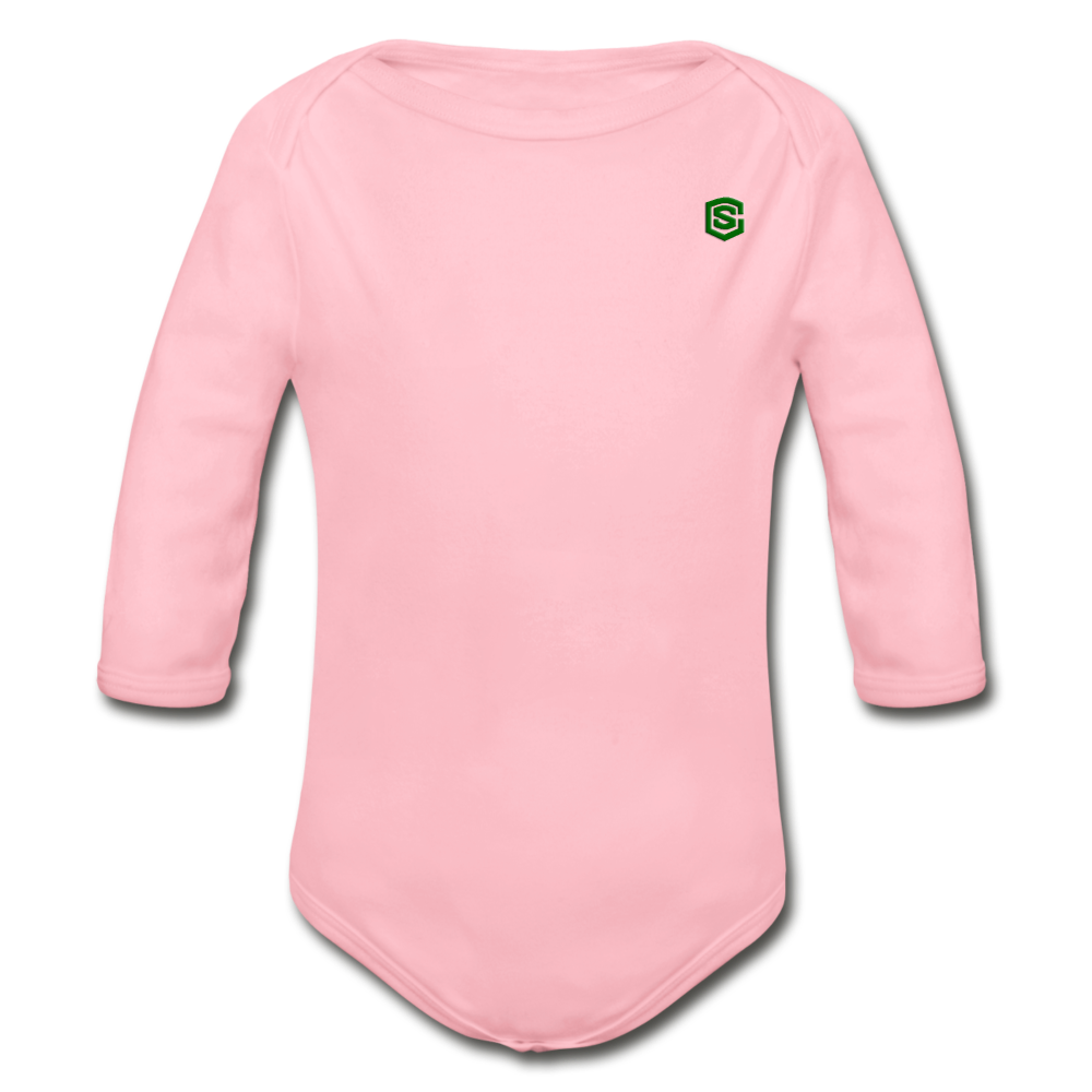 Organic Long Sleeve Baby Bodysuit WITH GREEN LOGO - light pink