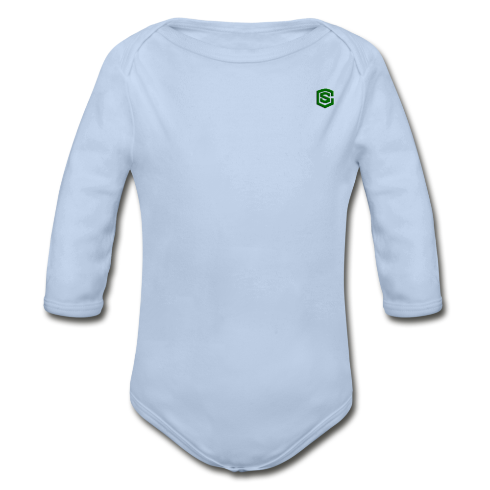 Organic Long Sleeve Baby Bodysuit WITH GREEN LOGO - sky