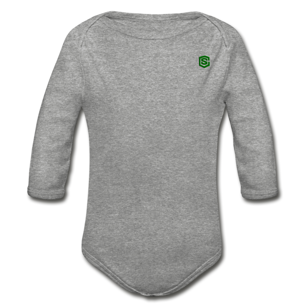 Organic Long Sleeve Baby Bodysuit WITH GREEN LOGO - heather gray