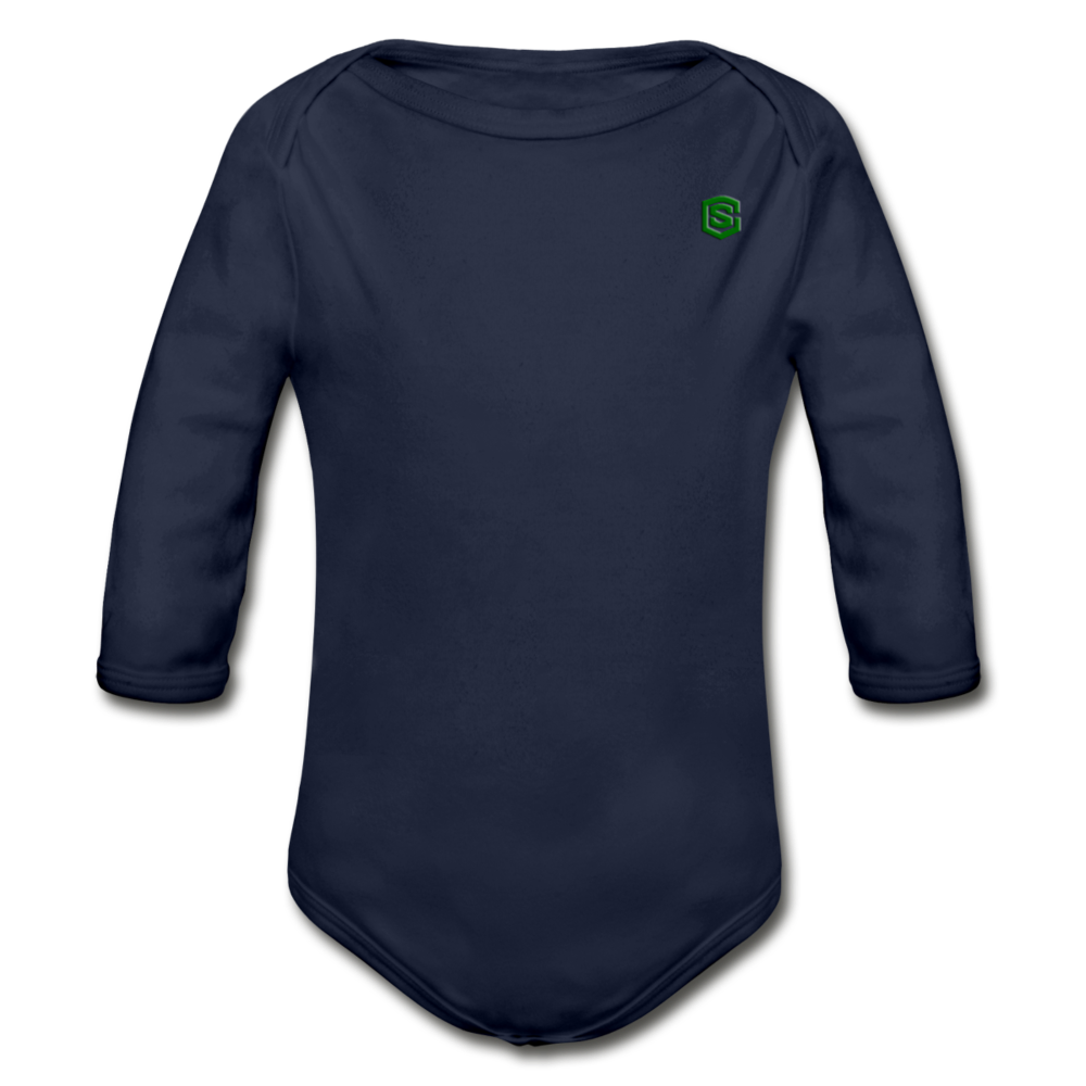 Organic Long Sleeve Baby Bodysuit WITH GREEN LOGO - dark navy