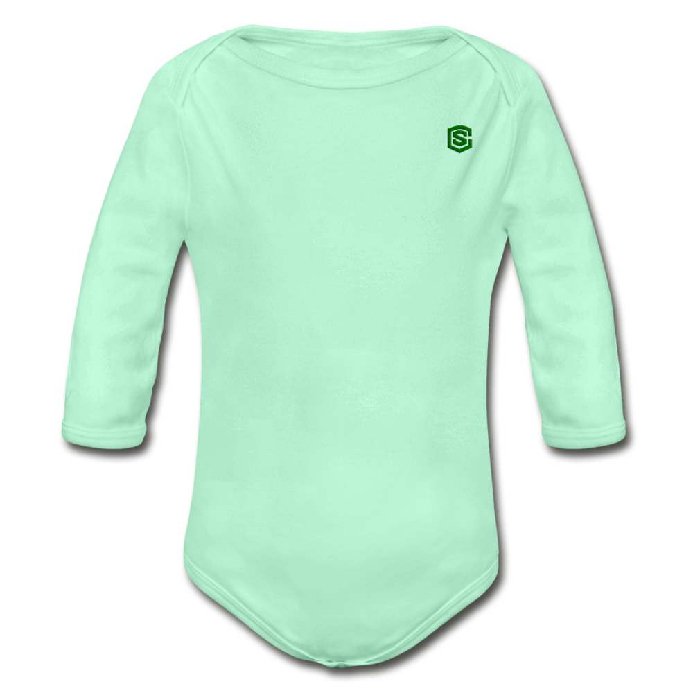 Organic Long Sleeve Baby Bodysuit WITH GREEN LOGO - light mint