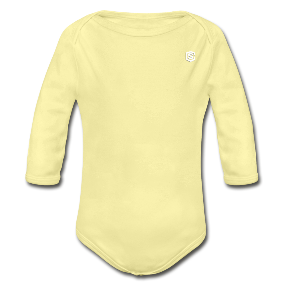 Organic Long Sleeve Baby Bodysuit WITH WHITE LOGO - washed yellow