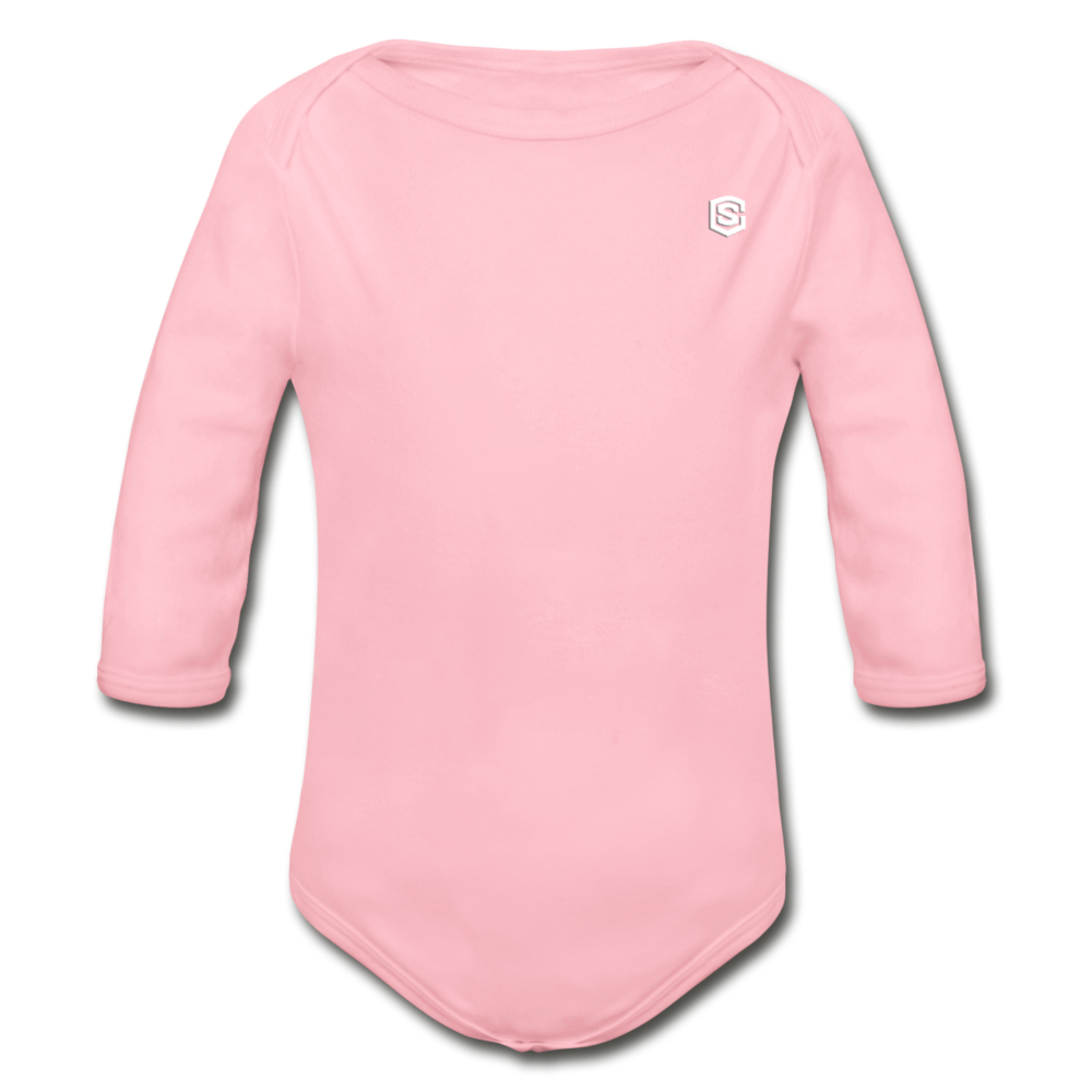 Organic Long Sleeve Baby Bodysuit WITH WHITE LOGO - light pink
