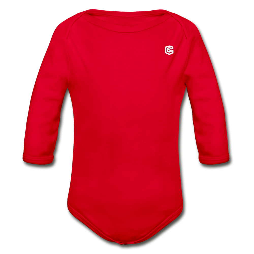 Organic Long Sleeve Baby Bodysuit WITH WHITE LOGO - red