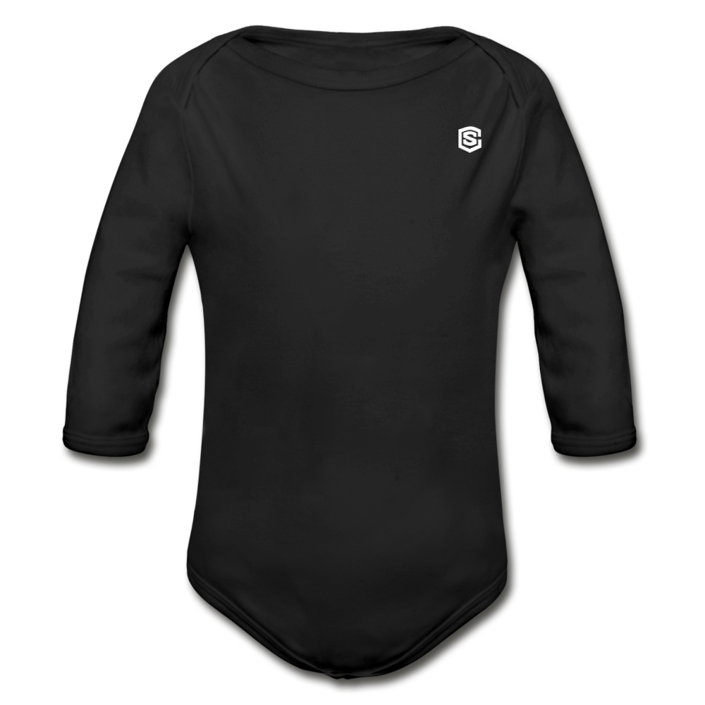 Organic Long Sleeve Baby Bodysuit WITH WHITE LOGO - black