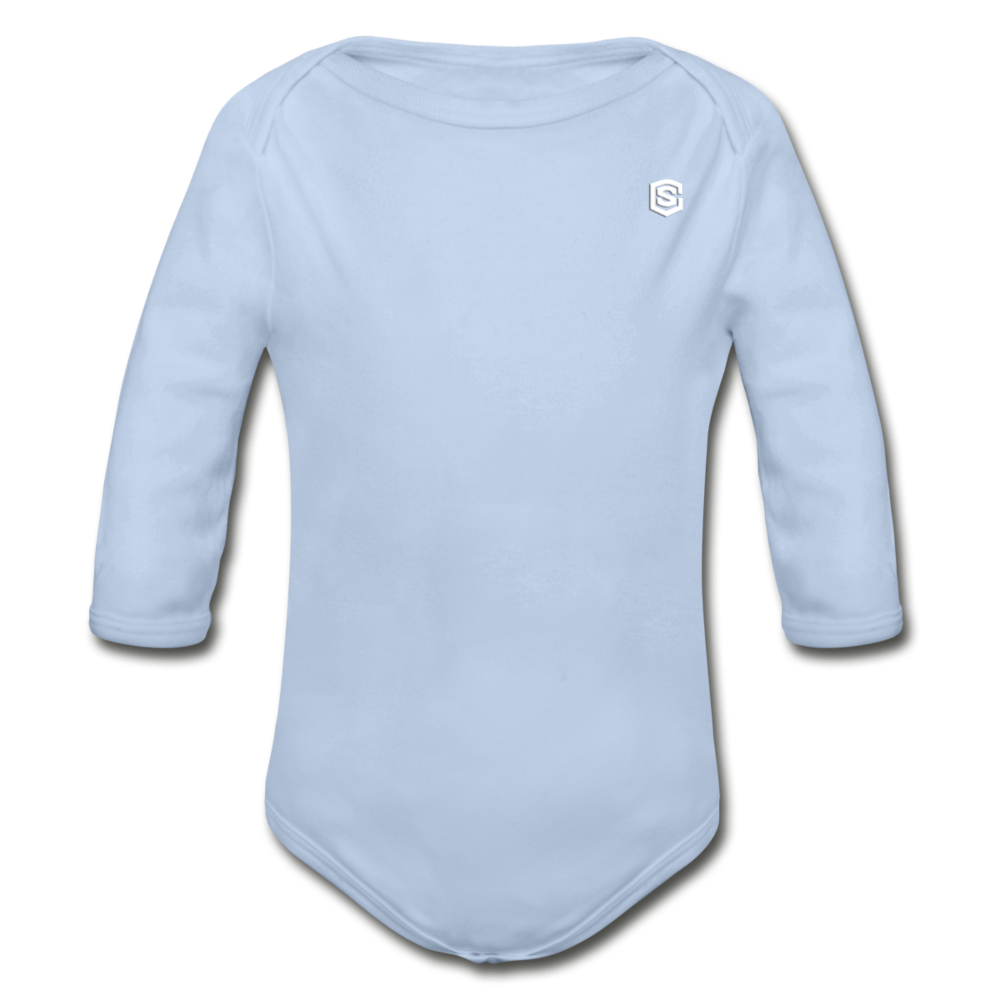 Organic Long Sleeve Baby Bodysuit WITH WHITE LOGO - sky