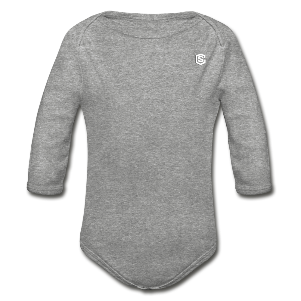 Organic Long Sleeve Baby Bodysuit WITH WHITE LOGO - heather gray