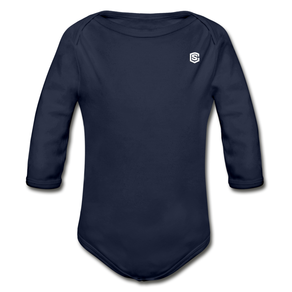 Organic Long Sleeve Baby Bodysuit WITH WHITE LOGO - dark navy