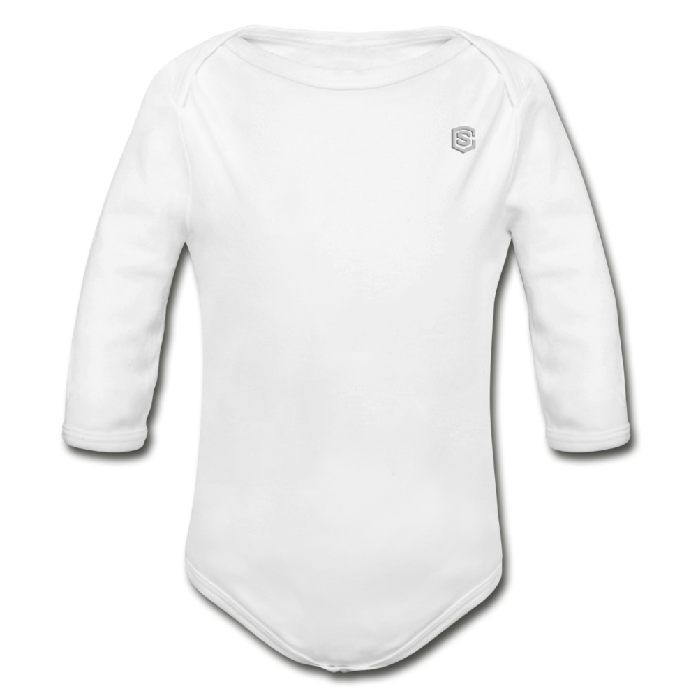 Organic Long Sleeve Baby Bodysuit WITH SILIVER LOGO - white