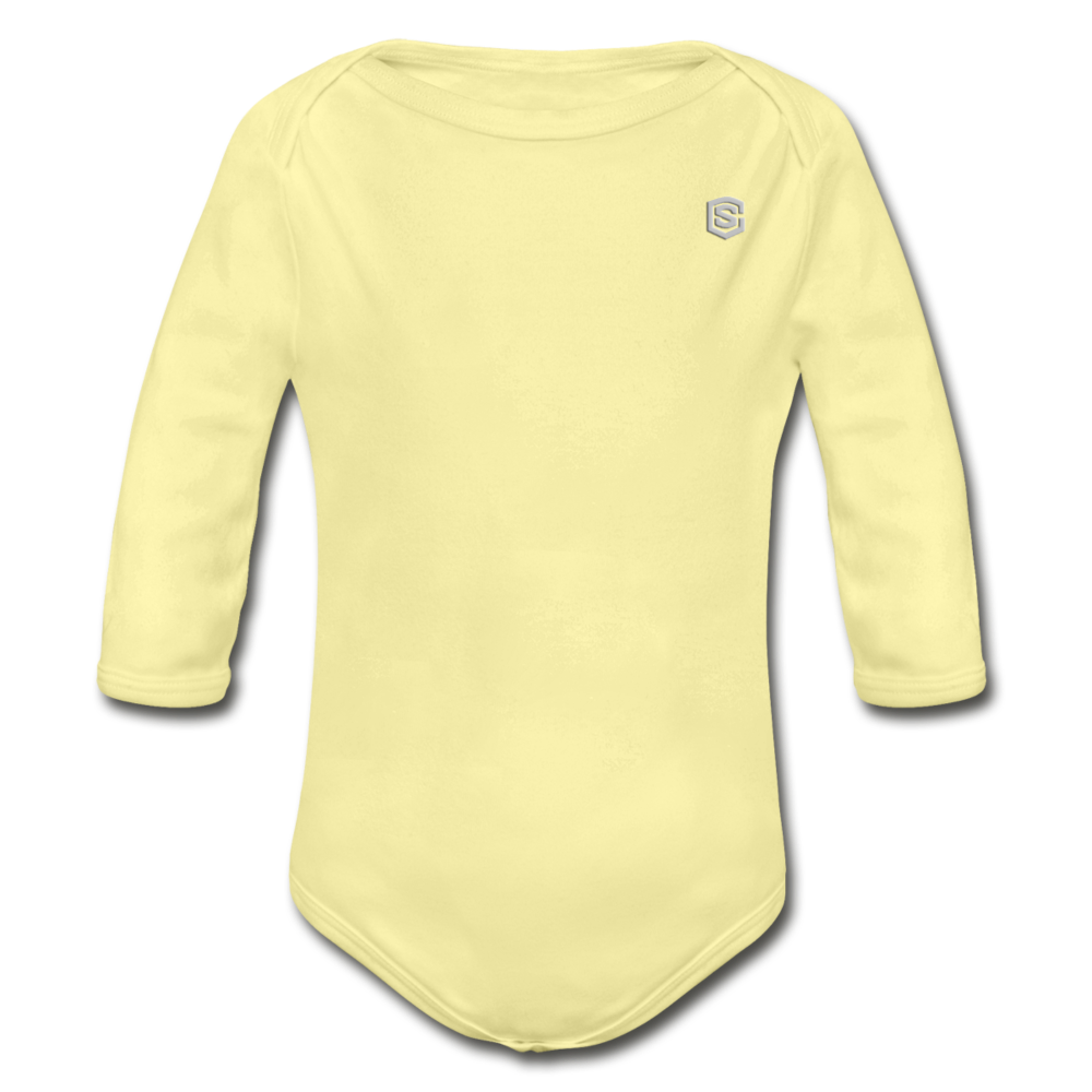 Organic Long Sleeve Baby Bodysuit WITH SILIVER LOGO - washed yellow