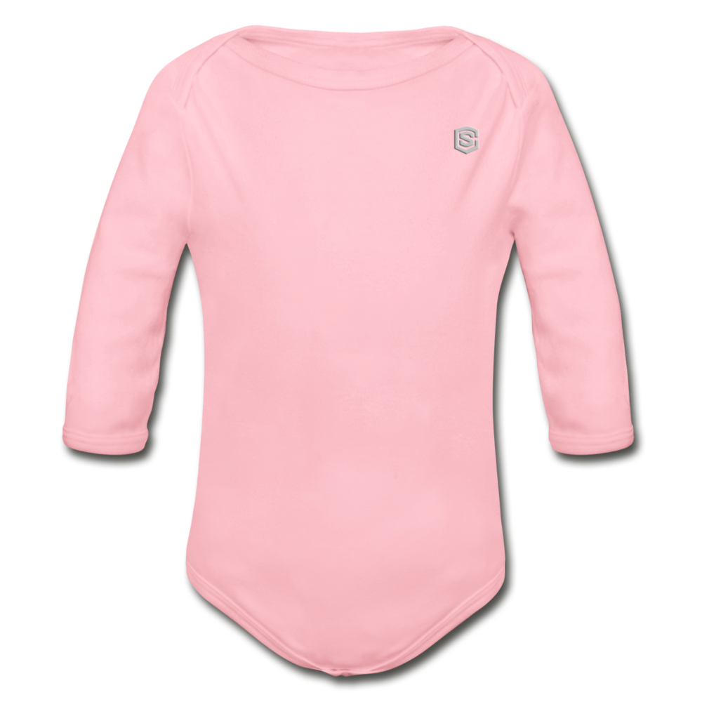Organic Long Sleeve Baby Bodysuit WITH SILIVER LOGO - light pink