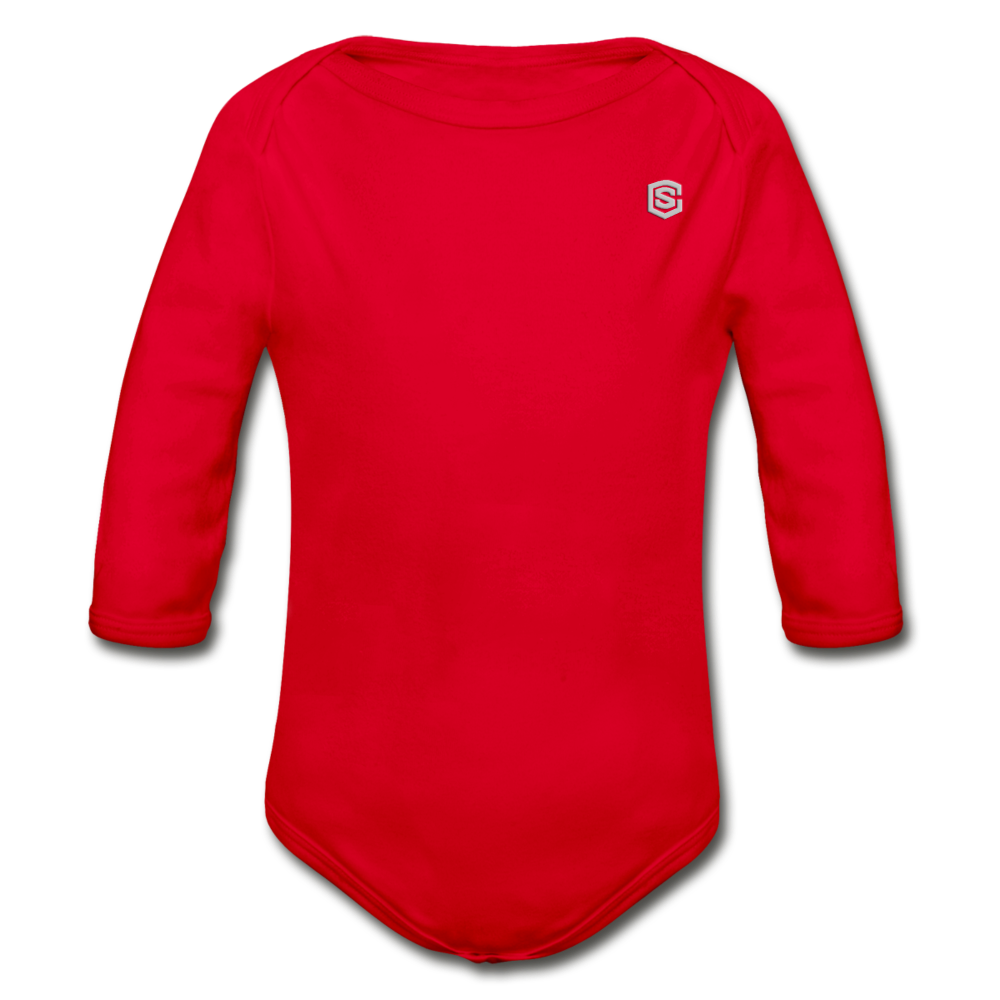 Organic Long Sleeve Baby Bodysuit WITH SILIVER LOGO - red